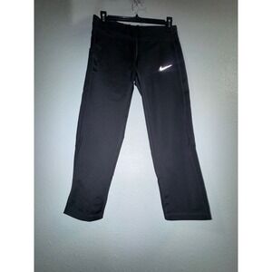 Nike Dri-FIT Womens Black Cropped Running Leggings Mesh Pockets Size S